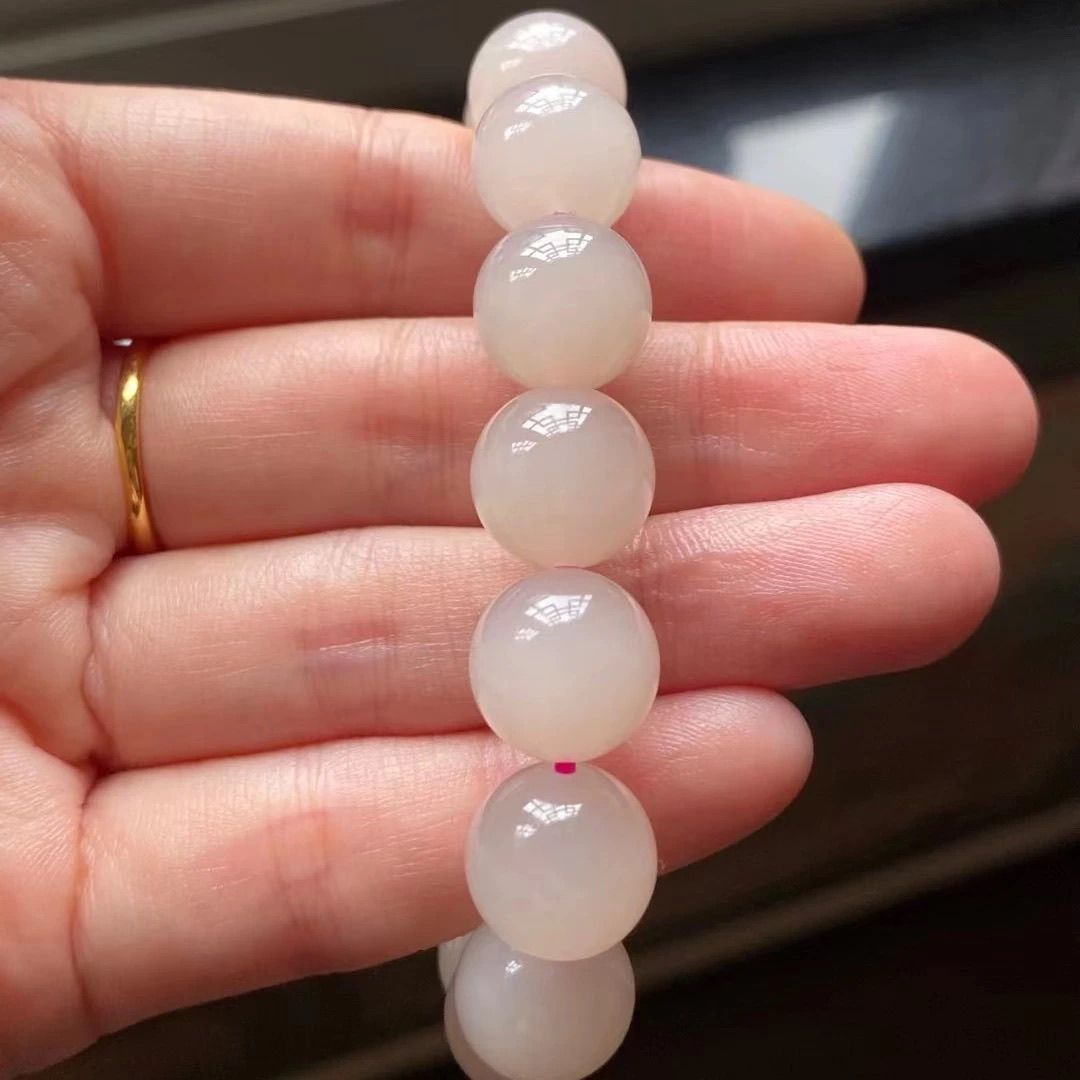 Hetian Jade whit pink Bracelet - Light Ice Powder & Fluorescent Ice Lotus Root Design - AuraKin