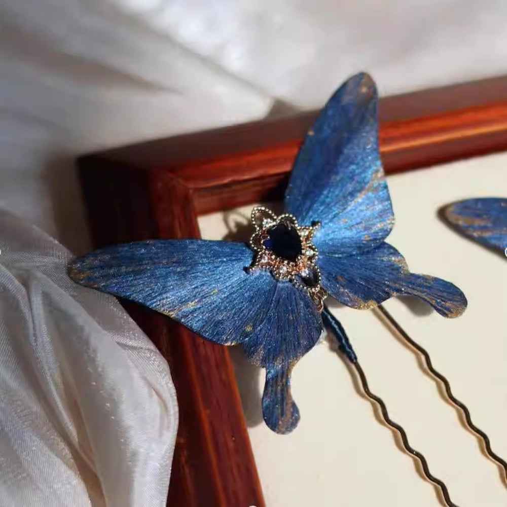 AuraKin blue floral handmade hairpin gift for Hanfu and elegant everyday styling