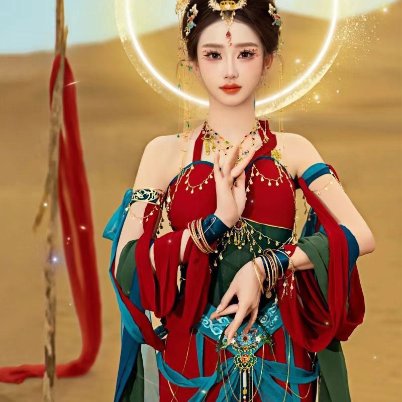 Dunhuang Feitian Travel Photography Red Western Regions Princess Super Immortal Studio middle  Photography Exotic Style Feitian Ancient Style Hanfu - AuraKin
