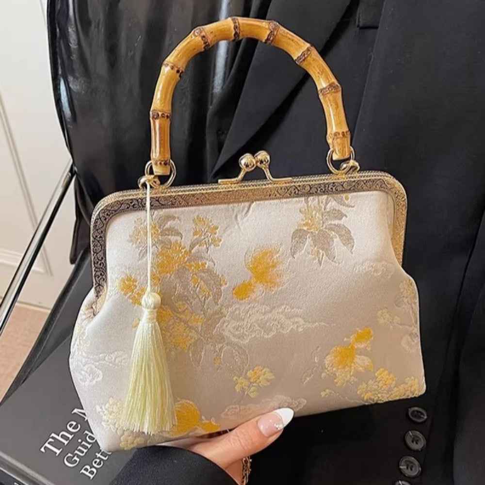 Bamboo Portable Cheongsam Bag Handmade Bag New Chinese Hanfu Bag Temperament Mother's Day Gift Crossbody Embroidery Bag