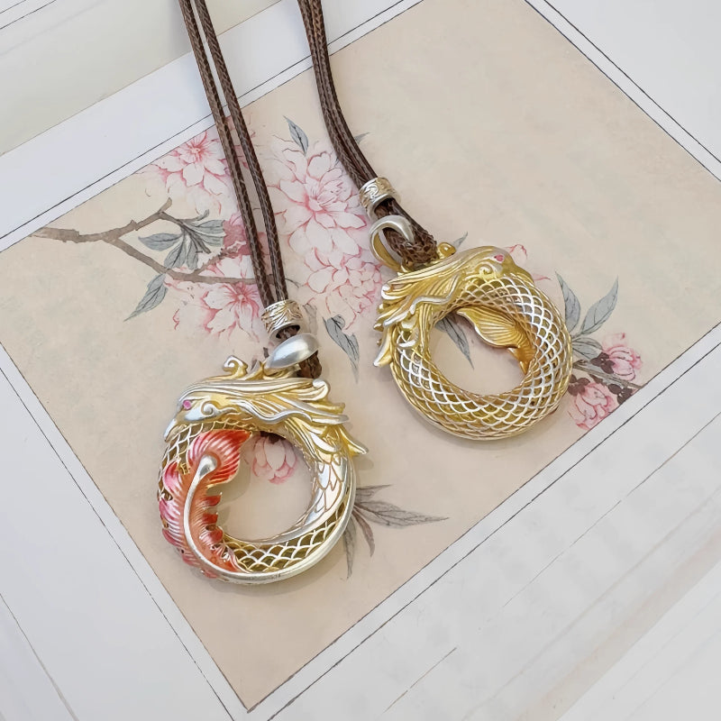 AuraKin Phoenix Silver Necklace Pure Enamel