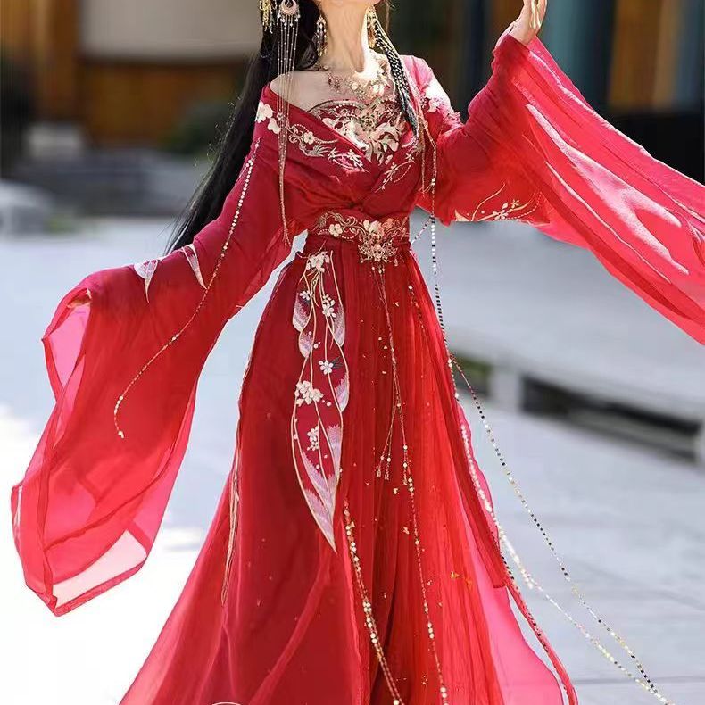 2025 New Hanfu Women's Clothing Twelve Flower God Emperor Ji Wei Jin Southern and Northern Dynasties Heavy Industry Embroidery Super Immortal Cross-collar Skirt middle - AuraKin