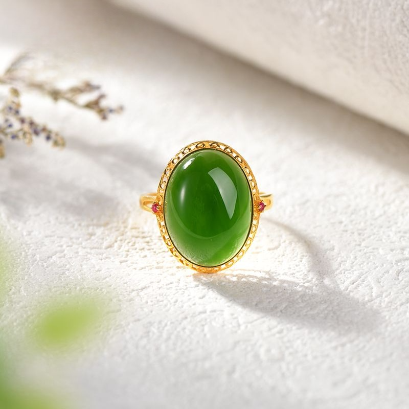 Aurakin gold lush 18K gold Hetian jade ring with a total weight of about 3g, free brand gift box, Mid-Autumn Festival gift for girlfriend - AuraKin