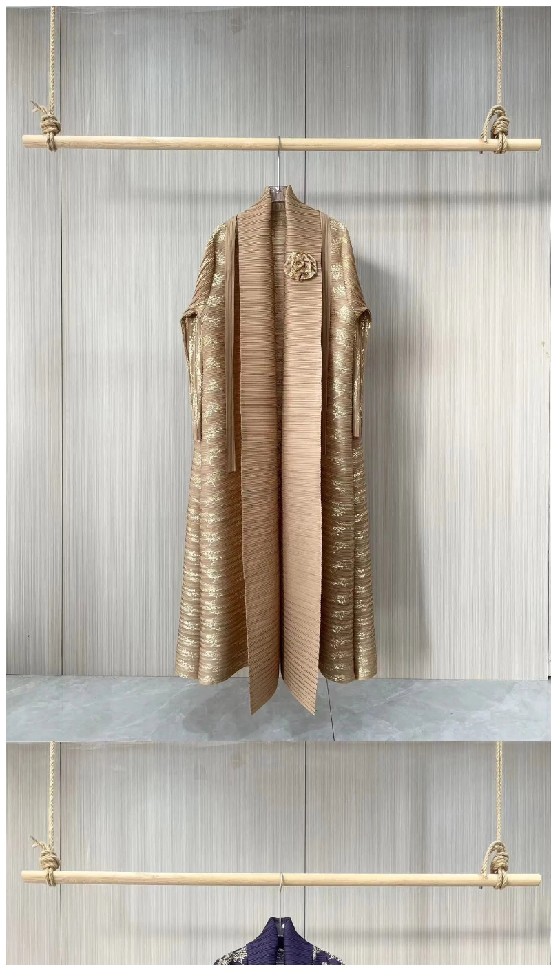 Bronzing cardigan long Middle East popular Arabic robe pleated women's lapel Dubai elastic jacket comfortable and excellent - AuraKin