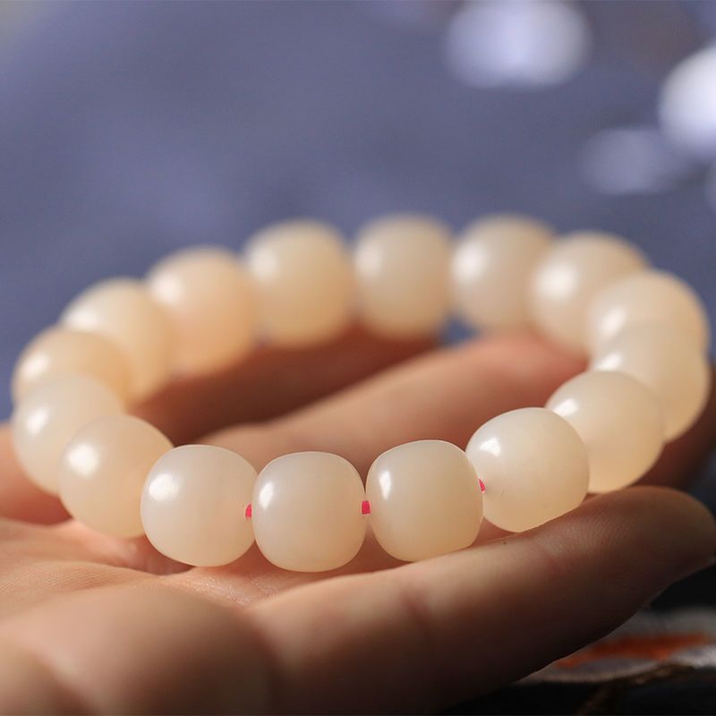 New Hetian Jade Lotus Root Bracelet - Genuine Old Pit Pink Qinghai Bead for Men and Women - AuraKin
