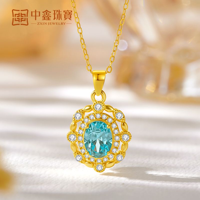 Aurakin Jewelry Blue Lake Gold Necklace Pendant with Gold Zircon and 5D Hard Gold Design green - AuraKin