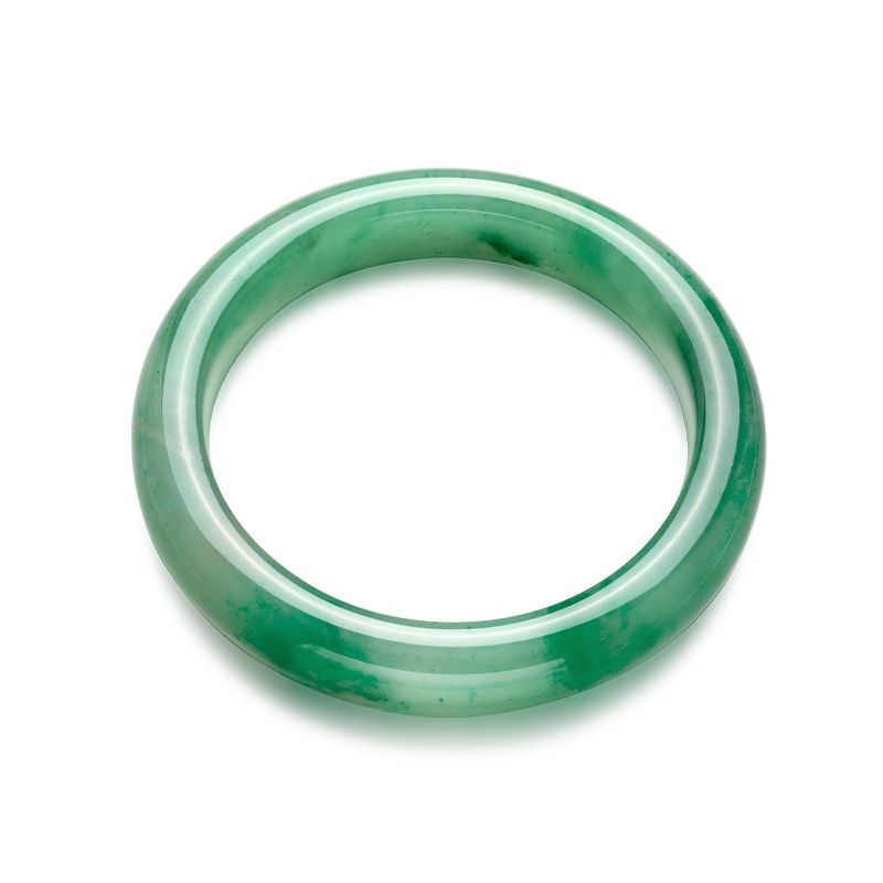 AuraKin Natural Jade Bracelet for Women - African Green Ice Flower Wide Strip Safety Bracelet for Girlfriend - AuraKin