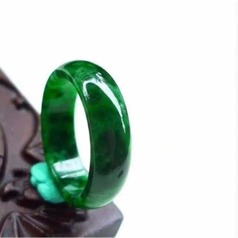 A-grade jadeite ring, dry blue iron dragon flowing floral full green ring for men and women, quartzite jade-green jade ring for men and women