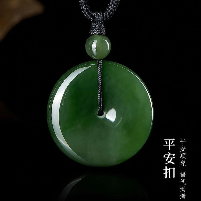 Aurakin Jewelry Hetian Jasper green Necklace for Men and Women with Lucky Safety Buckle Pendant - Perfect Valentine's Day Gift - AuraKin