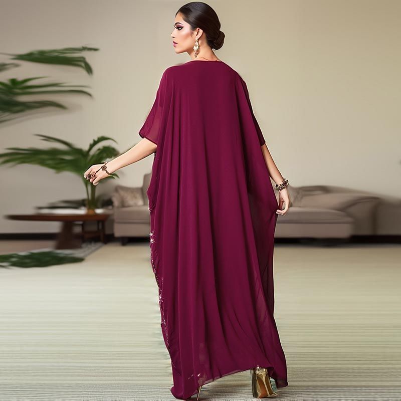 Morocco Dubai Heavy Industry Embroidered Bead Flower Cloak Dress Summer Celebrity Style Hand Sewn Three-dimen middle sional Flower Arabian Robe - AuraKin