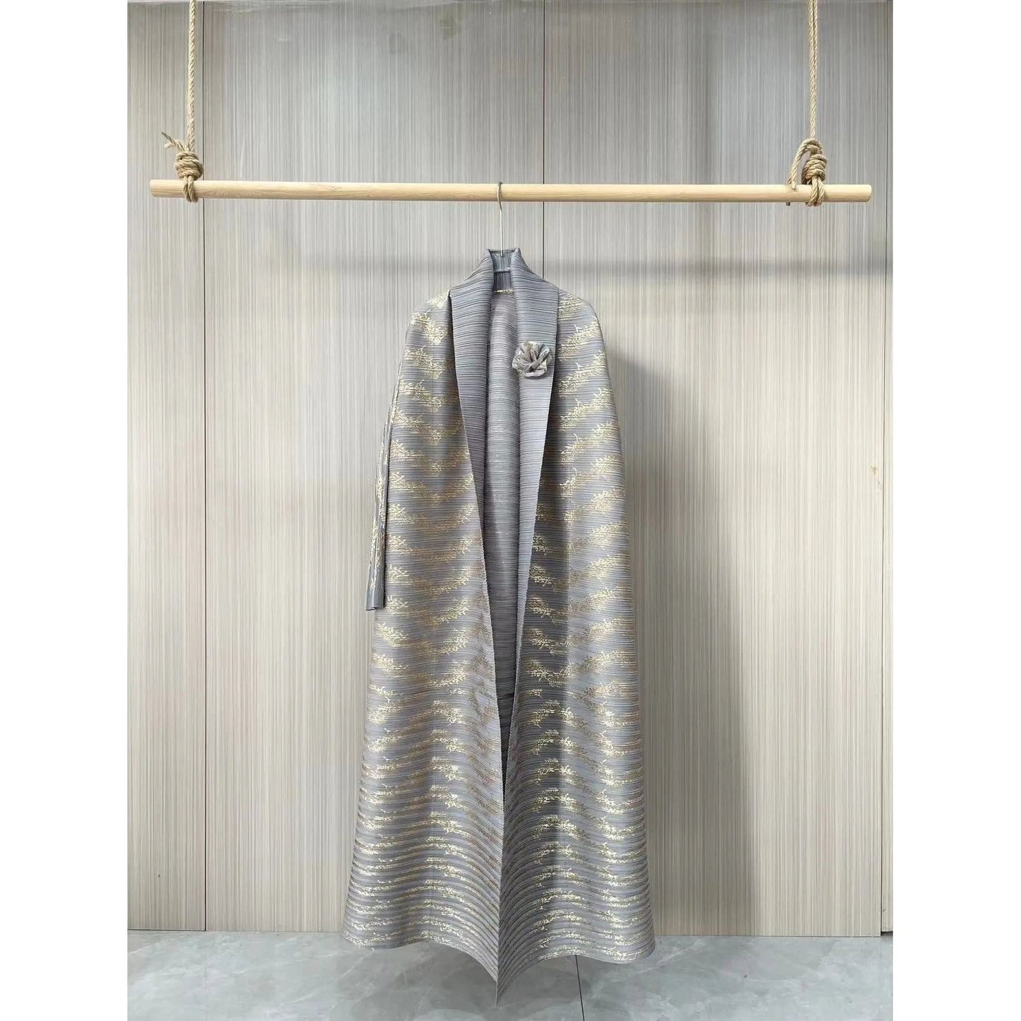 Bronzing cardigan long Middle East popular Arabic robe pleated women's lapel Dubai elastic jacket comfortable and excellent - AuraKin