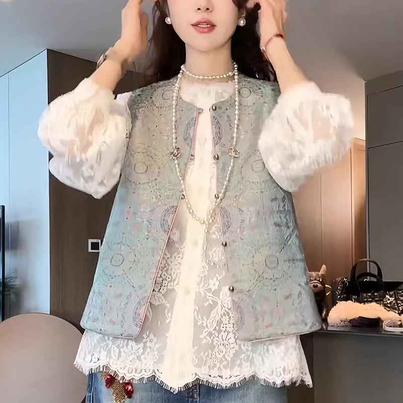 Song Jin Guofeng vest double-sided wear new Chinese vest high-end mulberry silk Tang buckle vest women