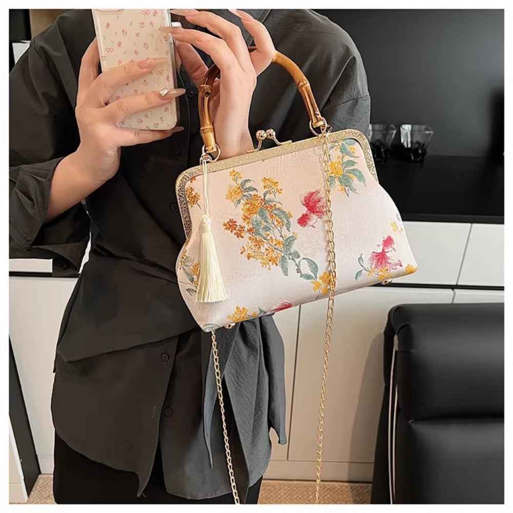 Bamboo Portable Cheongsam Bag Handmade Bag New Chinese Hanfu Bag Temperament Mother's Day Gift Crossbody Embroidery Bag