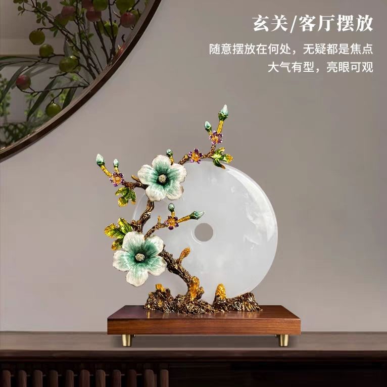 New Chinese enamel color jade safety buckle ornament high-end living room wine cabinet entrance handicrafts opening housewarming gift Lucky Gallery