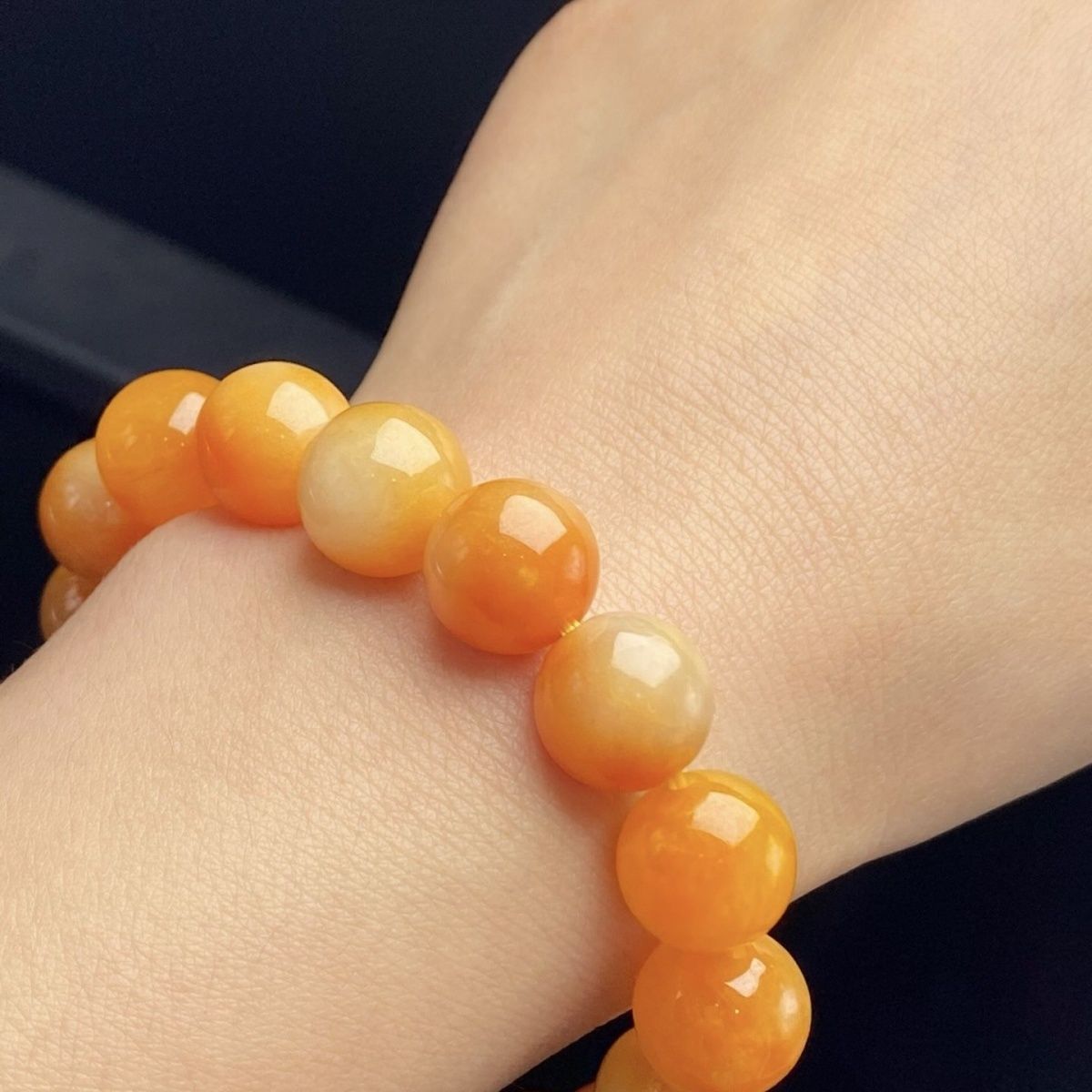 Myanmar Natural Yellow Jade Bracelet - 12mm Ice Yellow Jade Round Bead for Men and Women - AuraKin