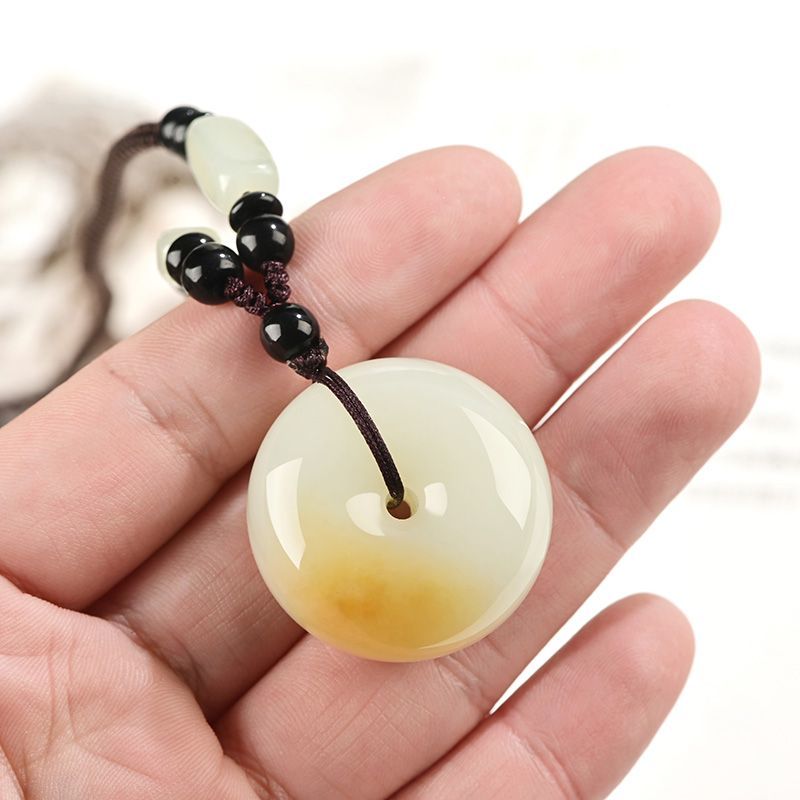Kunyu rumor Xinjiang Hetian jade sugar white jade Ping An jade buckle pendant jade pendant Russian material Ping An buckle men's and women's models - AuraKin