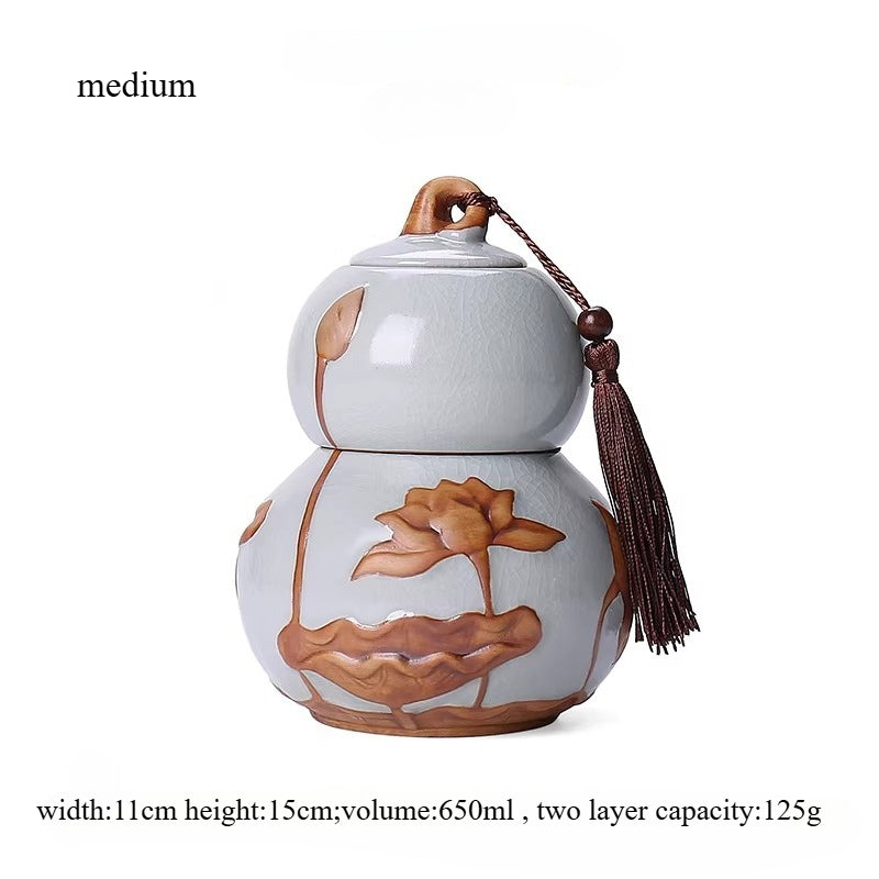 Internet celebrity feng shui porcelain pot gourd ornament ceramic tea can sealed tank tea storage tank small tea can boutique high-end - AuraKin