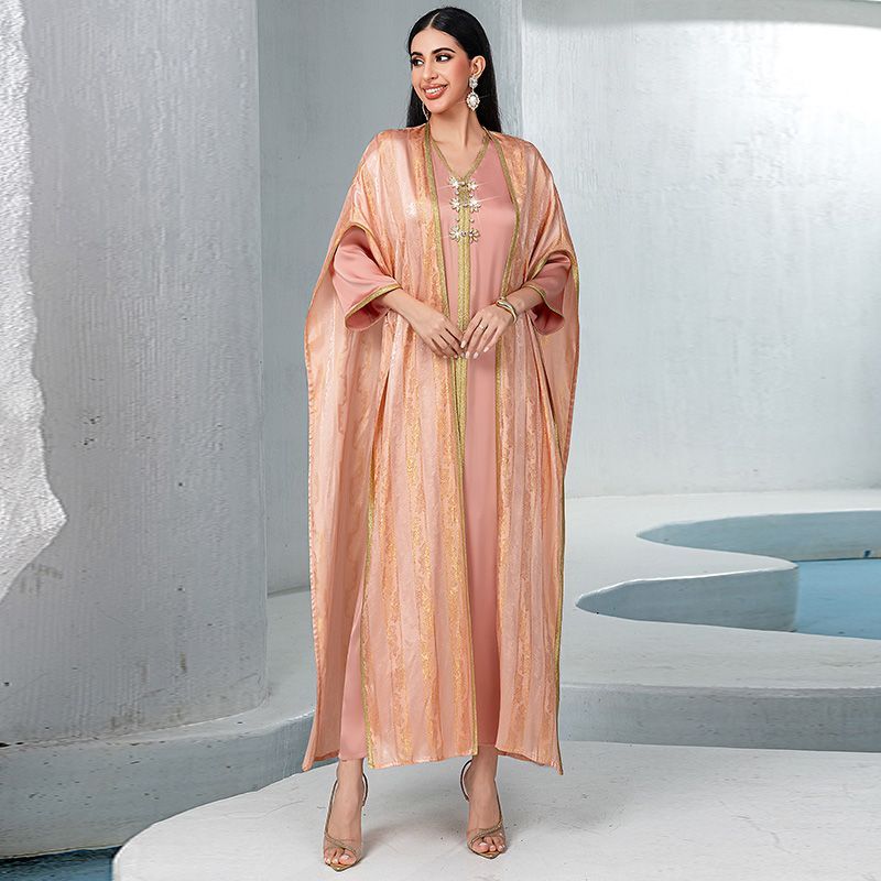 2025 Dubai Style Party Dress Heavy Industry Weaving Gold V-Neck Two-piece Dress South East Asia Women's Sewn Diamond Robe - AuraKin