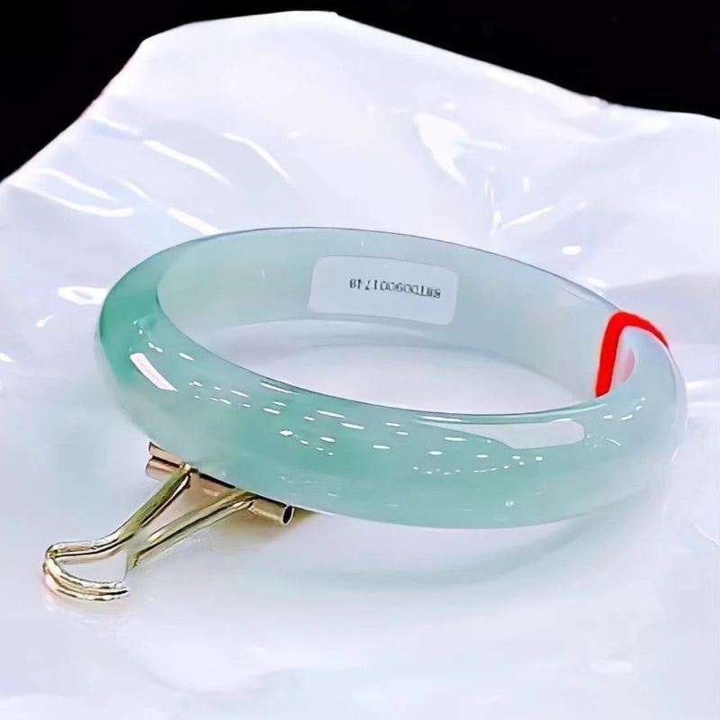 Aurakin Cui Yingchun Water High-end Myanmar Jadeite Bracelet Light Green Floating Flower Ice Seed - AuraKin