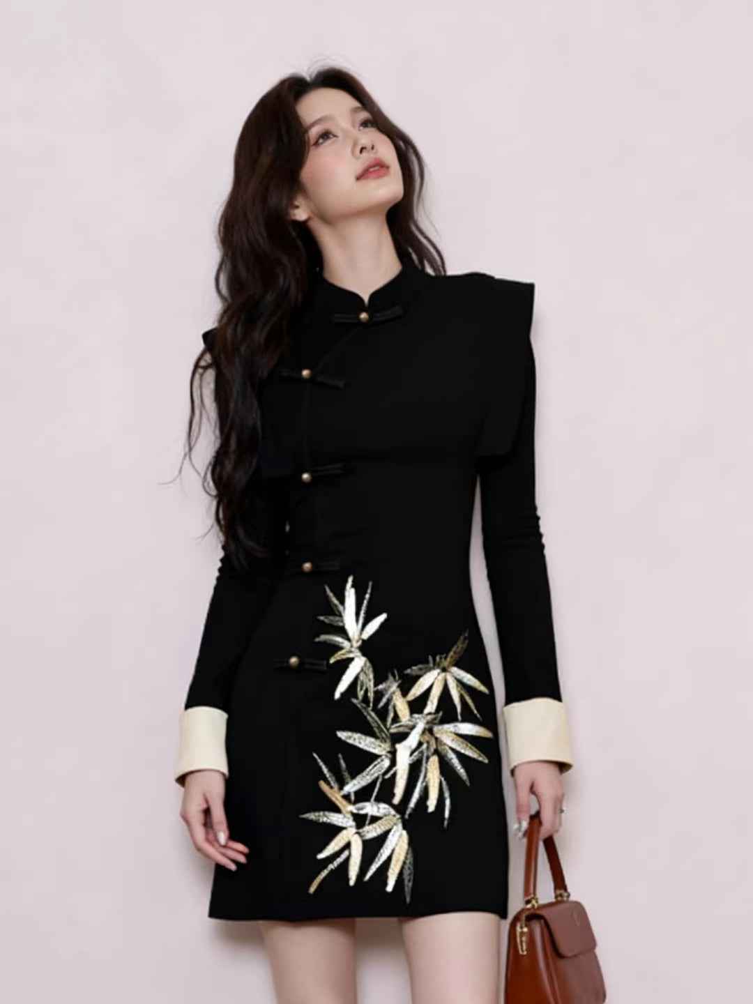 ZS quality description, Zen Buddhist women's clothing, new Chinese stand-up collar buckle dress, women's bamboo leaf improved cheongsam, wife's clothing