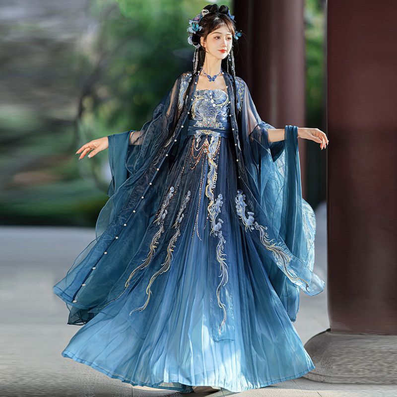 Weiyang Palace [West Sea Dragon King] Original Hanfu Female Southern and Northern Dynasties Fairy Fluttering Embroidered Hockhoe Skirt New Set - AuraKin