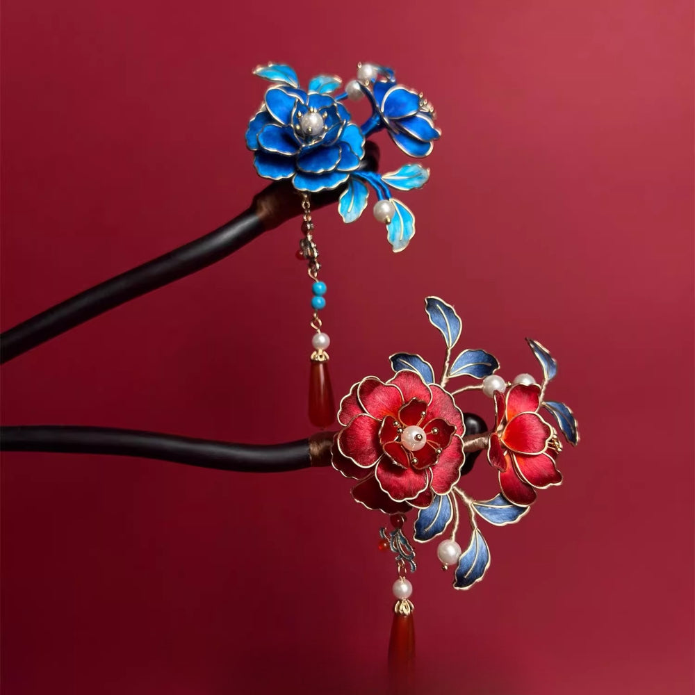 Intangible Cultural Heritage Handmade Silk Edelweiss Pink Red Blue Hairpin Hairpin Hanfu Bridal Hair Accessories Imitation Diancui Wedding - AuraKin