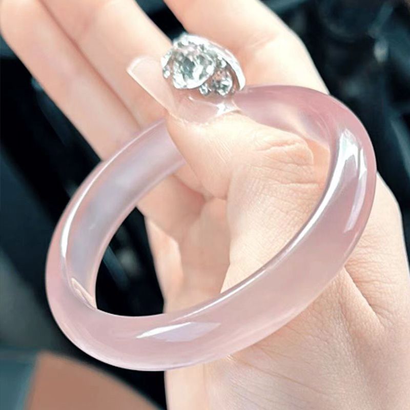 Natural Light Pink Jade Bracelet - Antique Elegant Chalcedony Lotus Root Powder Women's Gift Box - AuraKin