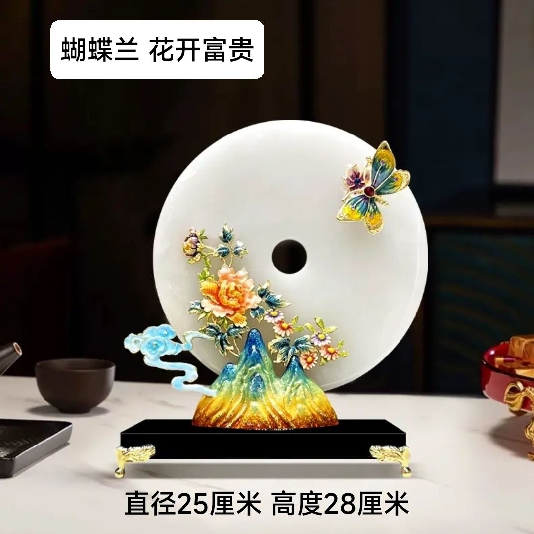 New Chinese enamel color jade safety buckle ornament high-end living room wine cabinet entrance handicrafts opening housewarming gift Lucky Gallery