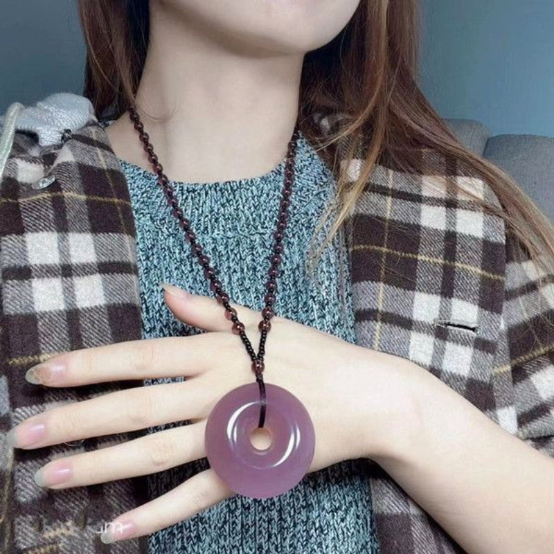 Natural Purple Chalcedony Safety Buckle Pendant for Men and Women - Genuine Agate Large Version Fashion Accessory - AuraKin