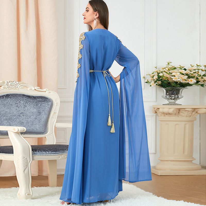 Middle East Dubai Arab Annual Meeting Party Dress Embroidery Beads Malaysia Clothing Super Long Sleeve High-end Robe - AuraKin