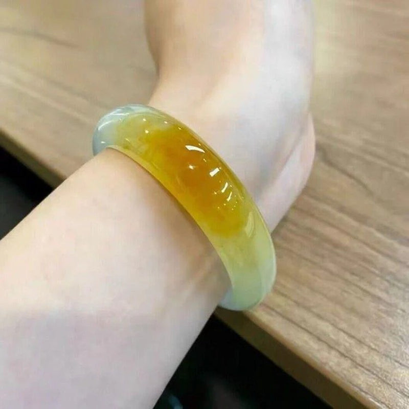 Huang Fei Jadeite Bracelet - High-Grade Myanmar Semi-Yellow Concubine Jadeite Ice Seed Bracelet for Women - AuraKin