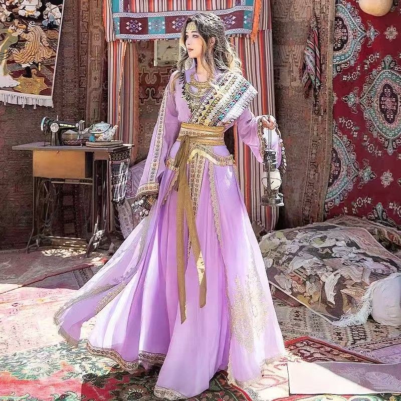 New Ancient Princess Dai Qisi Heavy Industry Clothing Embroidery Purple White Loulan Clothing Exotic Travel Photography middle - AuraKin