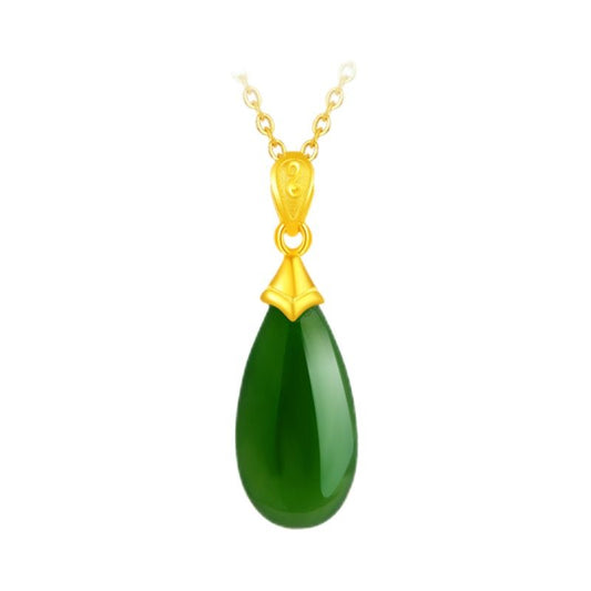 Aurakin gold jasper water drop necklace women's new full gold pendant gold inlaid jade Hetian jade mother gift for wife - AuraKin