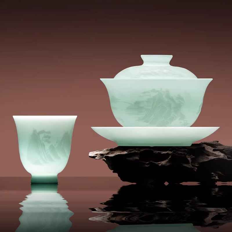 Jingdezhen-style porcelain tea cups and tea ritual pieces arranged for meaningful gifting