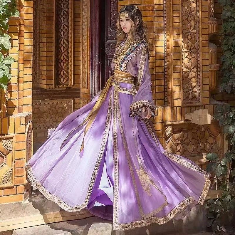 New Ancient Princess Dai Qisi Heavy Industry Clothing Embroidery Purple White Loulan Clothing Exotic Travel Photography middle - AuraKin