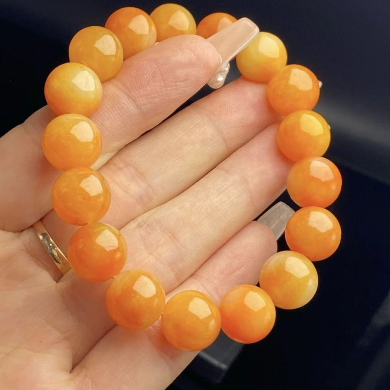 Myanmar Natural Yellow Jade Bracelet - 12mm Ice Yellow Jade Round Bead for Men and Women - AuraKin