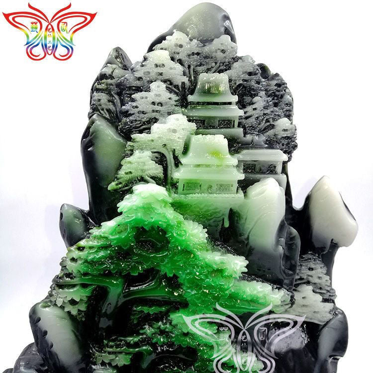 Exquisite Dushan jade ornament antique green Dushan jade welcomes guests, Lucky Gallery turquoise mountain ornament, landscape living room attracts wealth