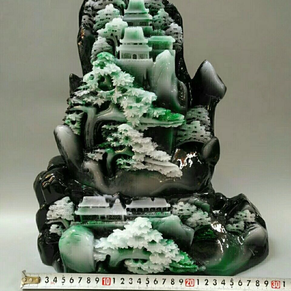 Exquisite Dushan jade ornament antique green Dushan jade welcomes guests, Lucky Gallery turquoise mountain ornament, landscape living room attracts wealth