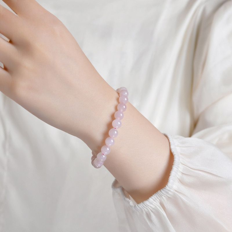 Natural lotus root powder Hetian jade bracelet Qinghai material high ice jade beaded pink sweet exquisite explosive bracelet women - AuraKin