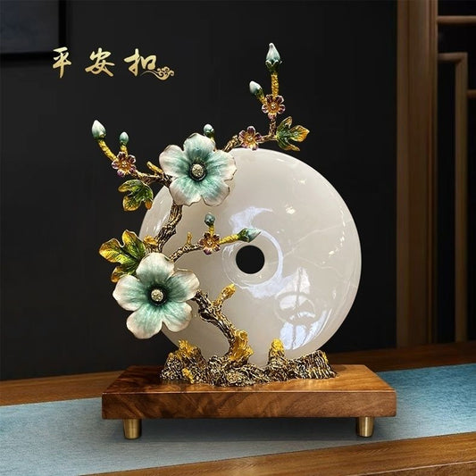 New Chinese enamel color jade safety buckle ornament high-end living room wine cabinet entrance handicrafts opening housewarming gift Lucky Gallery