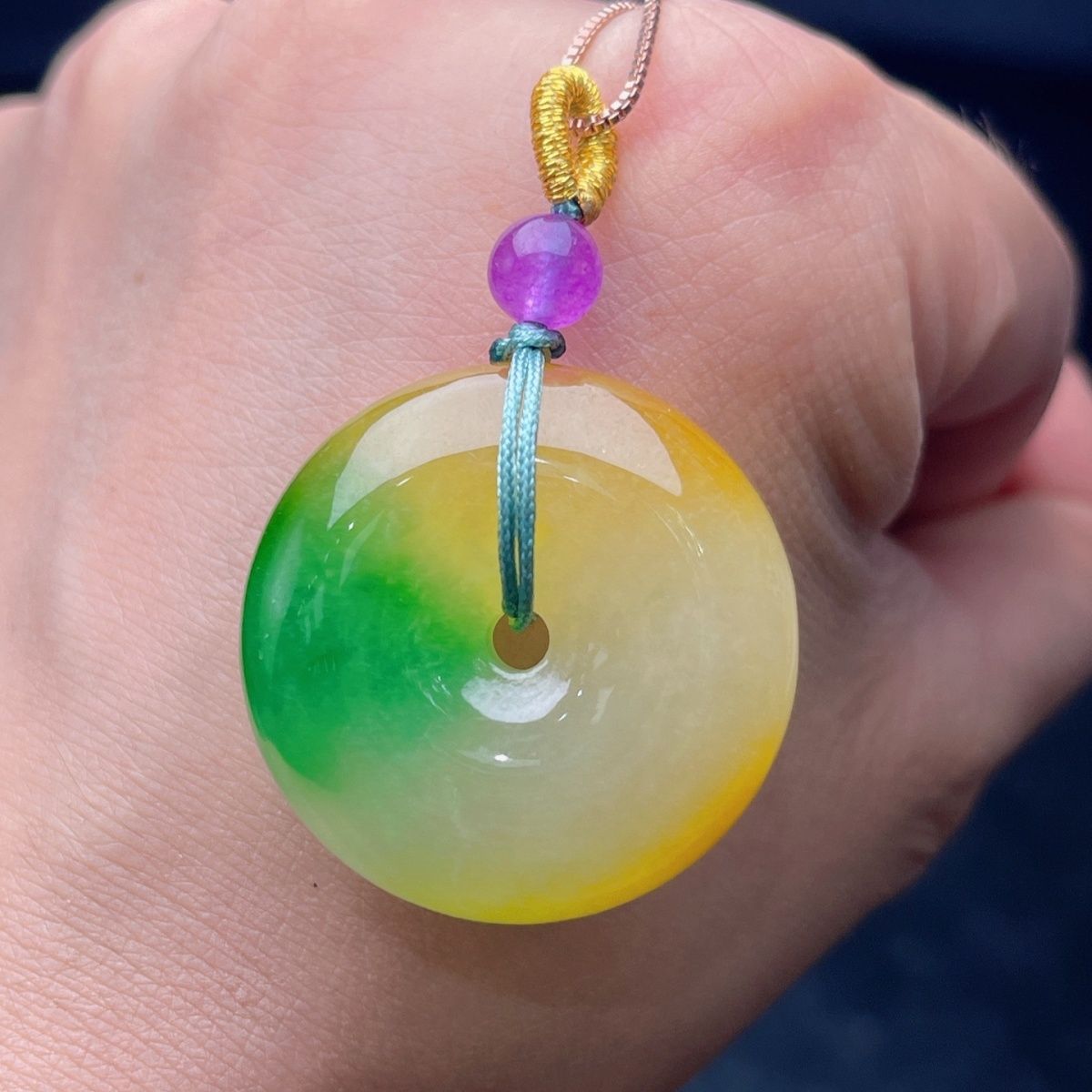 Genuine Myanmar Jade Pendant - Yellow Jade Floating Green Ruyi Ping An Buckle Pendant for Men and Women - AuraKin