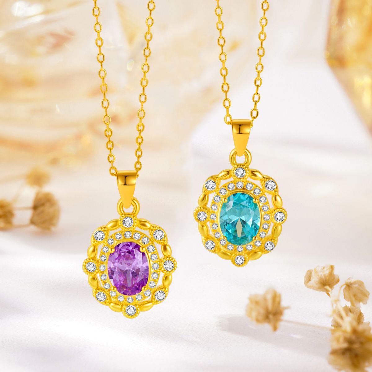 Aurakin Jewelry Blue Lake Gold Necklace Pendant with Gold Zircon and 5D Hard Gold Design green - AuraKin