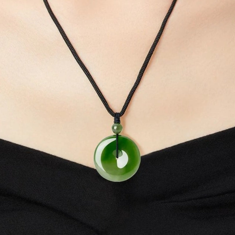 Aurakin Jewelry Hetian Jasper green Necklace for Men and Women with Lucky Safety Buckle Pendant - Perfect Valentine's Day Gift - AuraKin