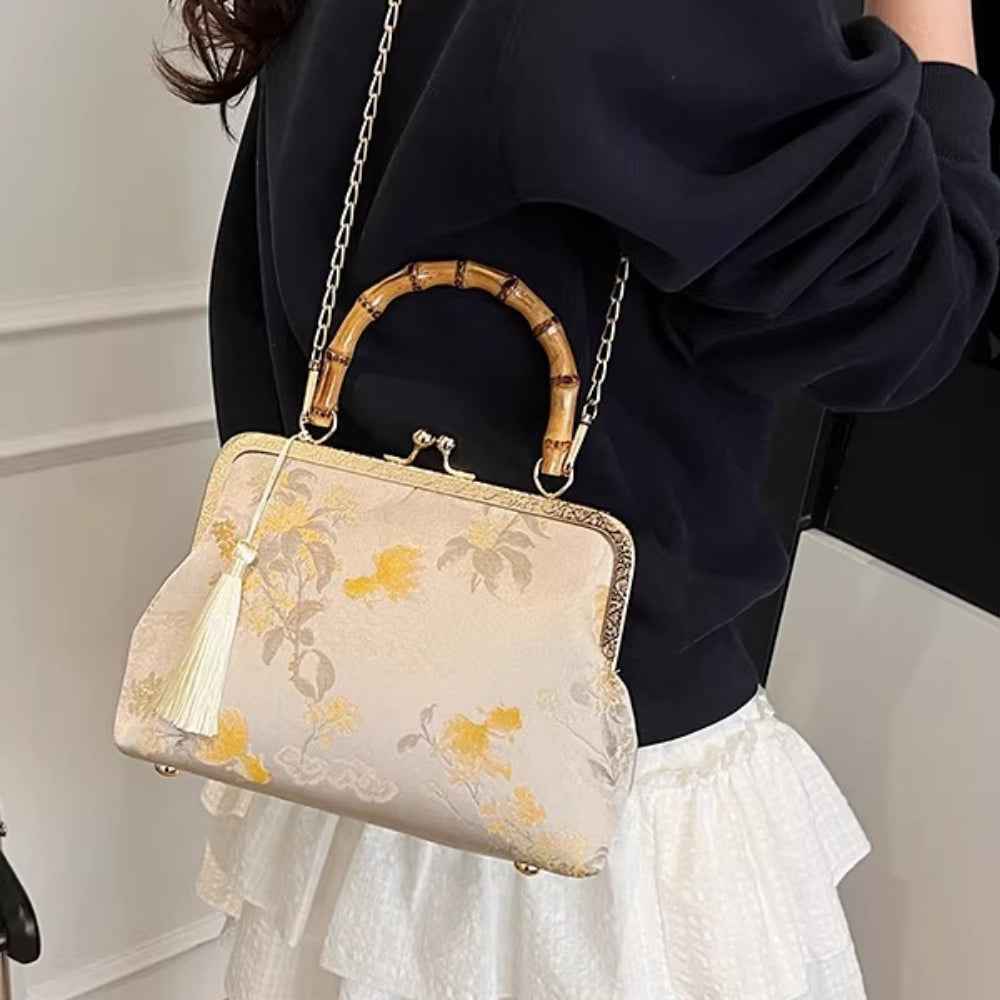 Bamboo Portable Cheongsam Bag Handmade Bag New Chinese Hanfu Bag Temperament Mother's Day Gift Crossbody Embroidery Bag