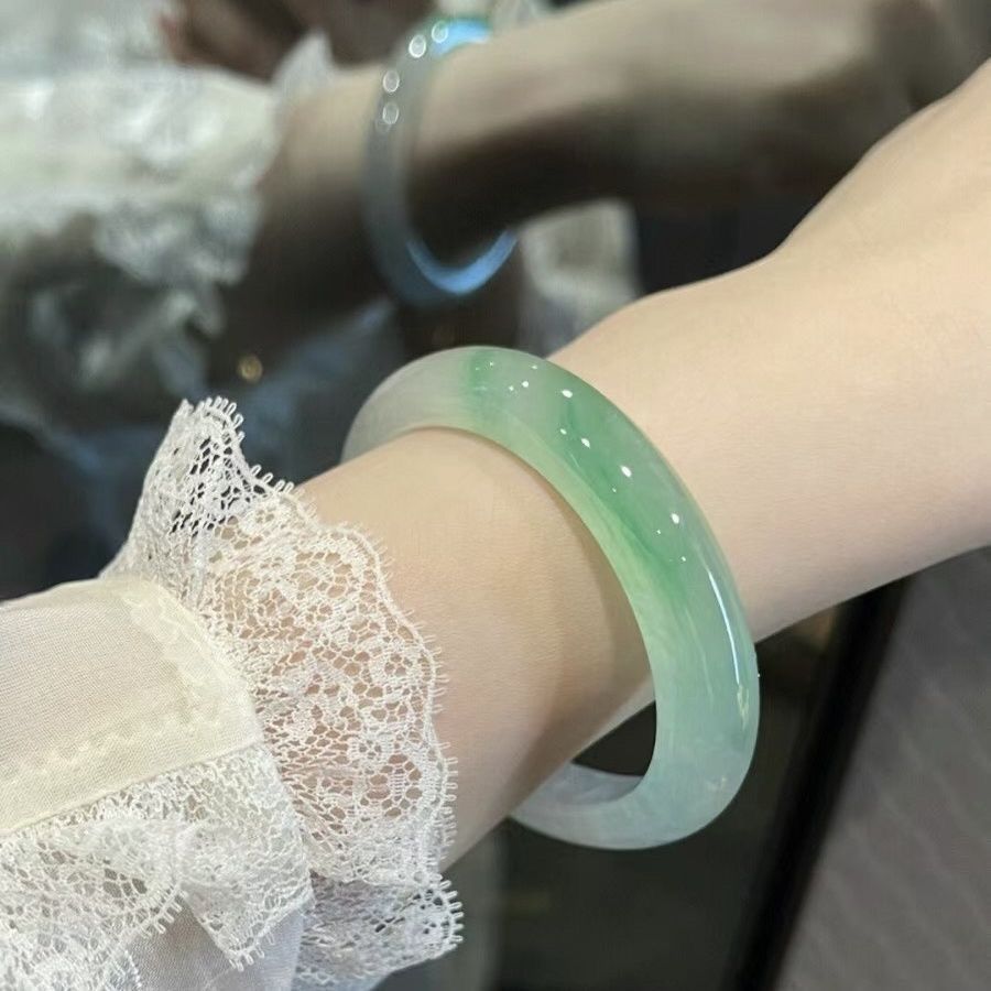 AuraKin natural old pit jadeite ice seed floating flower genuine women's model positive ring seed treatment princess bracelet jade jade bracelet - AuraKin