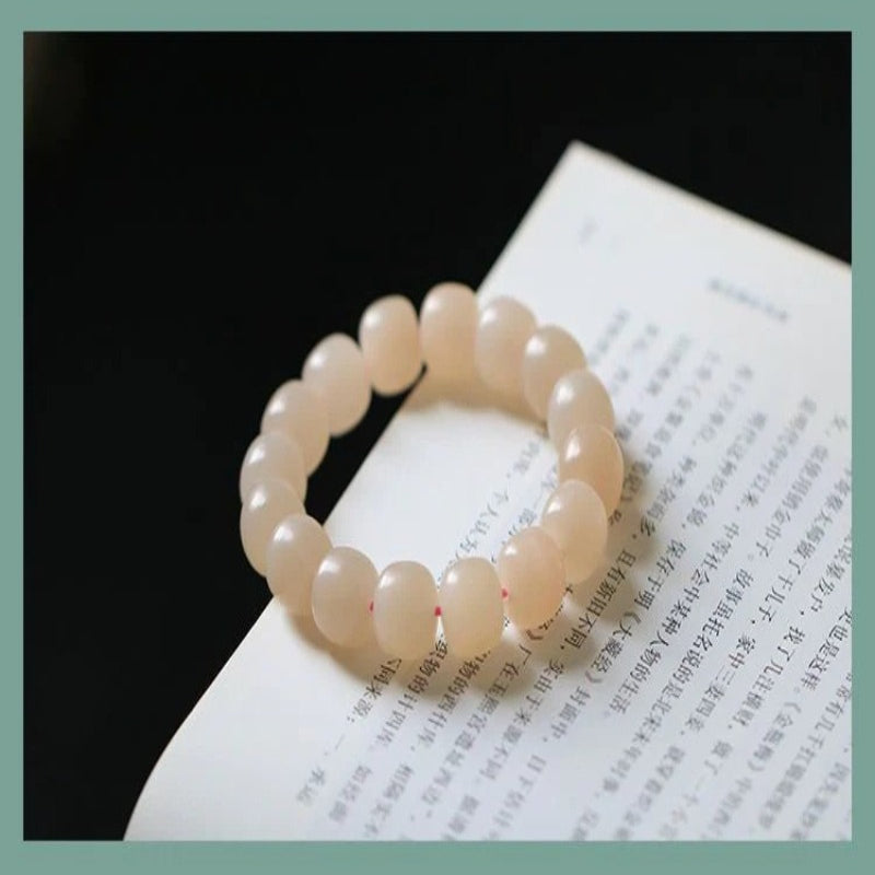 New Hetian Jade Lotus Root Bracelet - Genuine Old Pit Pink Qinghai Bead for Men and Women - AuraKin