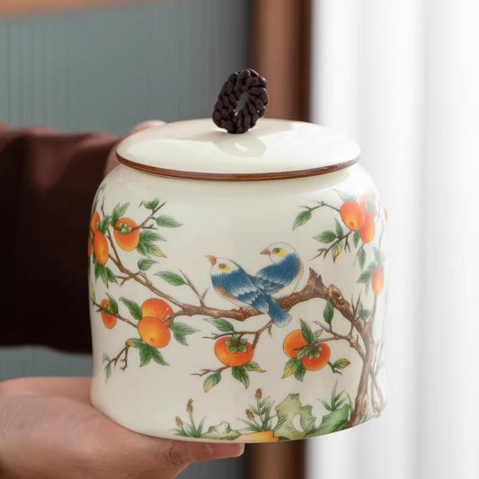 AuraKin Ceramic Tea Canister Persimmon Ruyi - AuraKin Gift