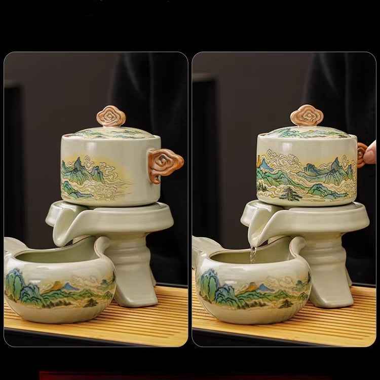 Ru kiln tea set household light luxury high-end Kung Fu tea cup thousand miles Jiangshan gift box housewarming for elders and fathers