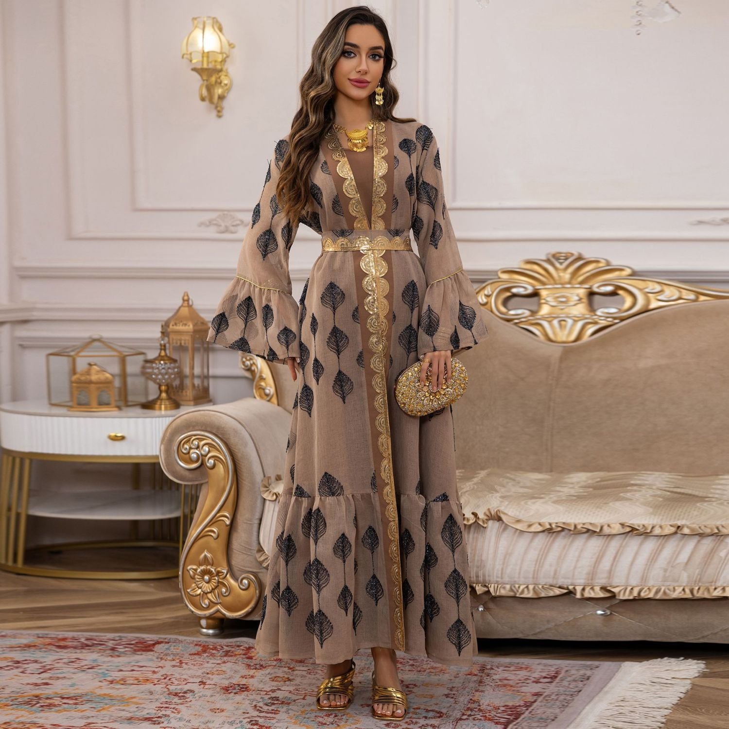 2025 hot-selling fashion dress Middle East Arabia Dubai robe mesh embroidery set light luxury skirt - AuraKin