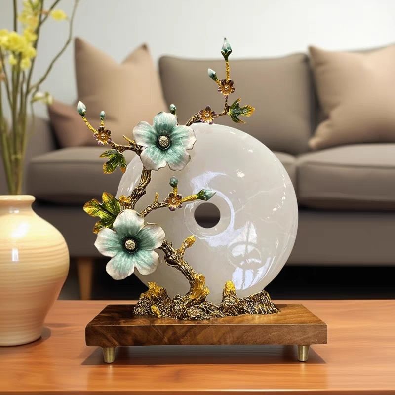 New Chinese enamel color jade safety buckle ornament high-end living room wine cabinet entrance handicrafts opening housewarming gift Lucky Gallery